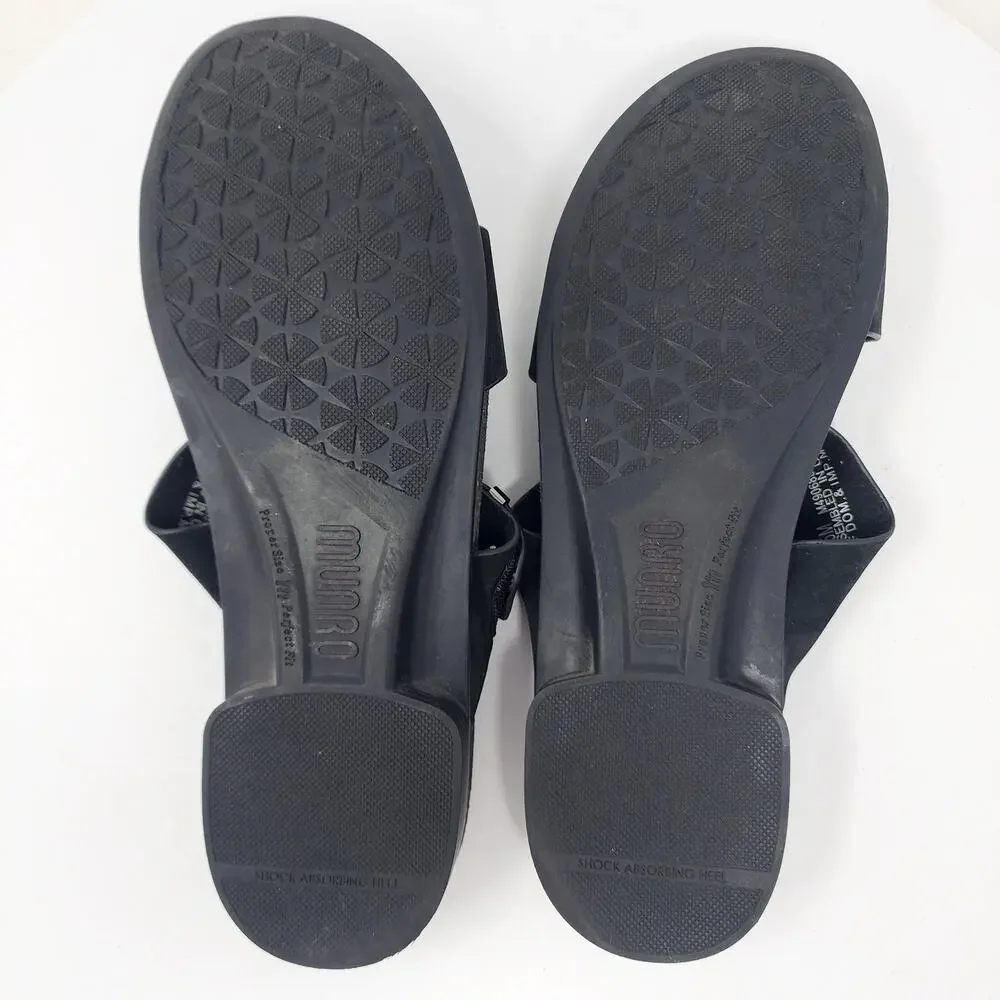 Munro Jody Slide Sandals Women 10.5M Black Nubuck Leather Silver Accent m490686
